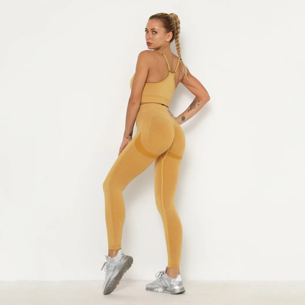 Seamless Pleated Sports Fitness Bra Top Yoga Clothing Set Peach Hip Lifting Yoga Pants