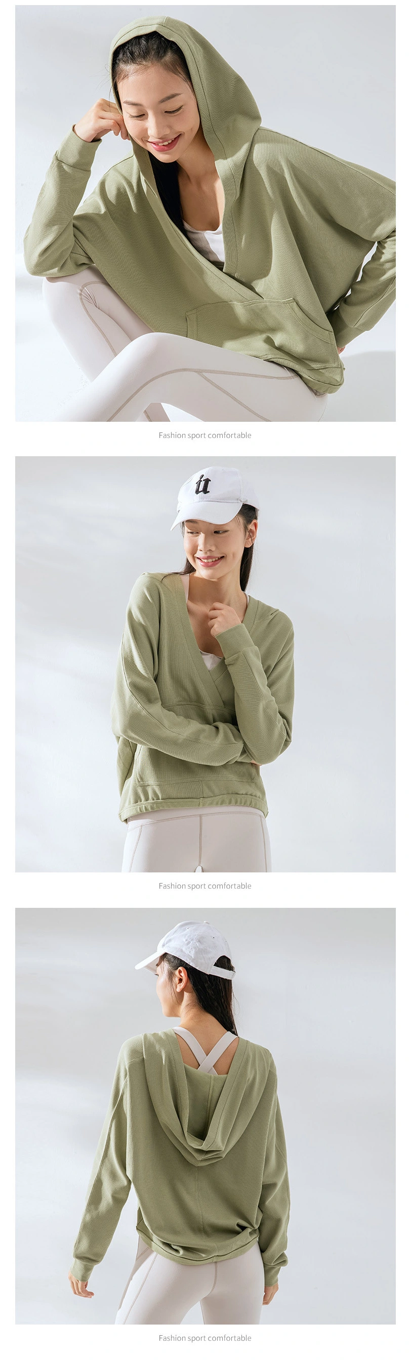 New Sports Sweater Women&prime; S Sports Leisure Fitness Jacket Large Yoga Suit Solid Color Hoodie Tops