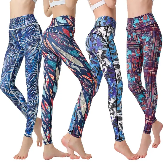 Shiny Long Waist Leggings Custom Logo Yoga Pants with Pockets