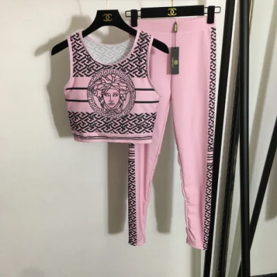 Pink Two-Piece Top Pants Fitness Clothing
